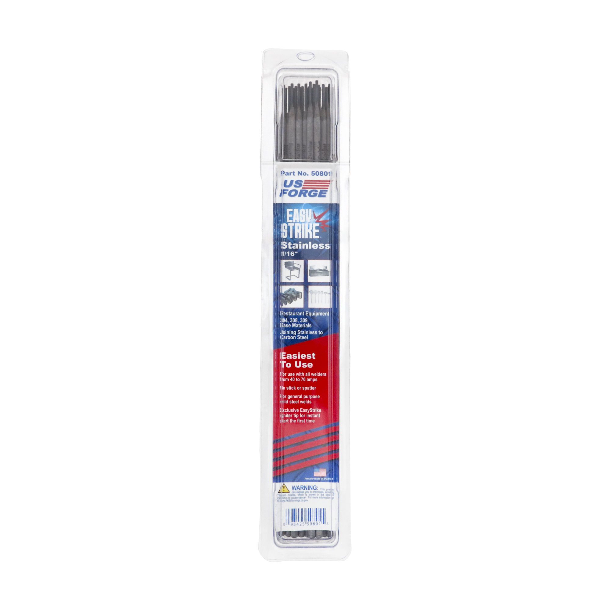 US Forge® 1/16" Easy Strike Low Amperage Stainless Electrode - 0.5 lbs, Model# 50801